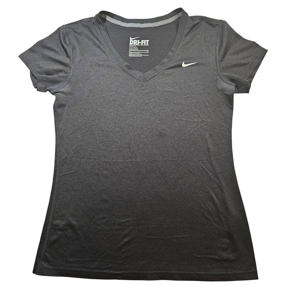 Nike Womens Dri-Fit V-Neck Short Sleeve Training Shirt Gray Small S